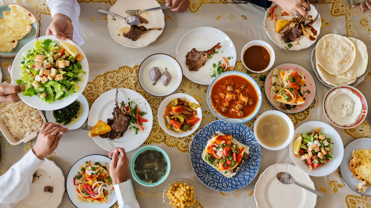 Muslim family having a Ramadan feast